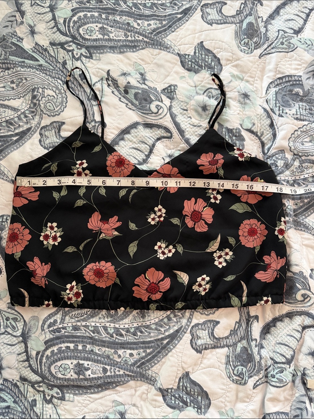 Sienna Sky Black Floral Cami w/ Pink Blooms crop top w/adjustable straps size L - Picture 2 of 8